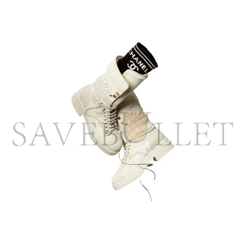 CHANEL LACE-UPS CALFSKIN, KNIT & SUEDE CALFSKIN WHITE & BLACK G39506 Y56127 K4955 CHANEL LACE-UPS CALFSKIN, KNIT & SUEDE CALFSKIN WHITE & BLACK G39506 Y56127 K4955